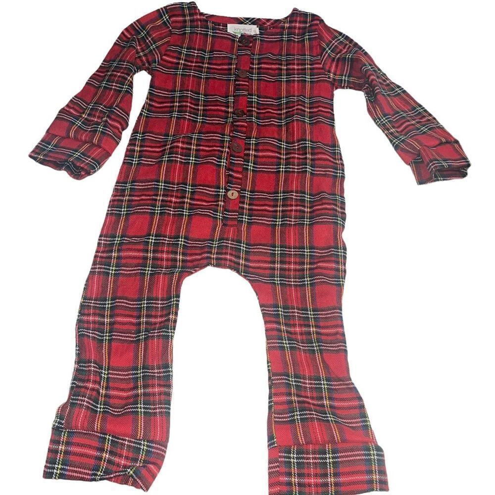 Knotted Fern Red Plaid‎ Pajamas with Flap in Back - Size 2T